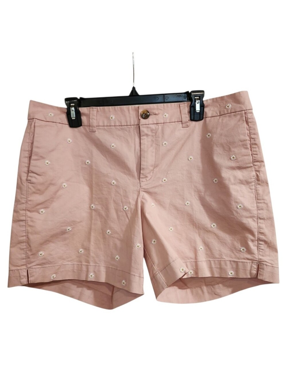 Old Navy Everyday Shorts Chino Pink Floral Embroidered Daisies Size 14